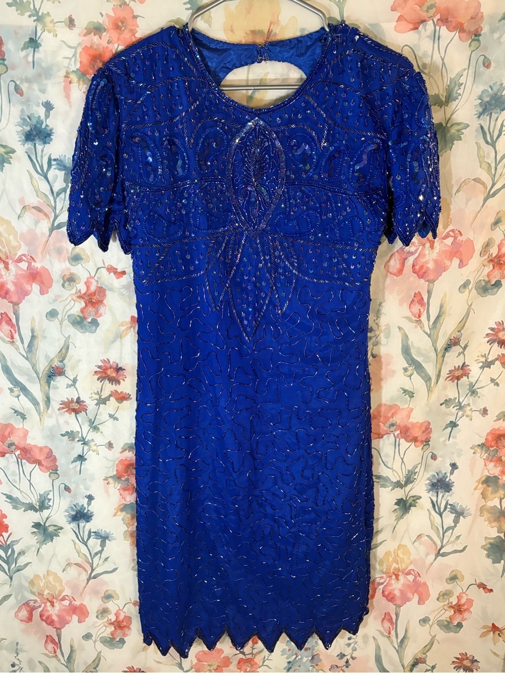 Vintage Beaded Royal Blue Women's Cocktail Dress
